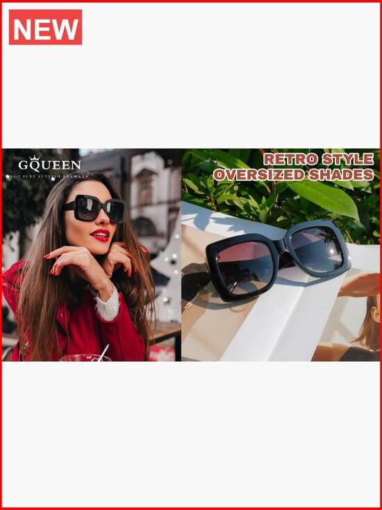 Oversized Square Frame Sunglasses Retro Vintage UV400 Protection